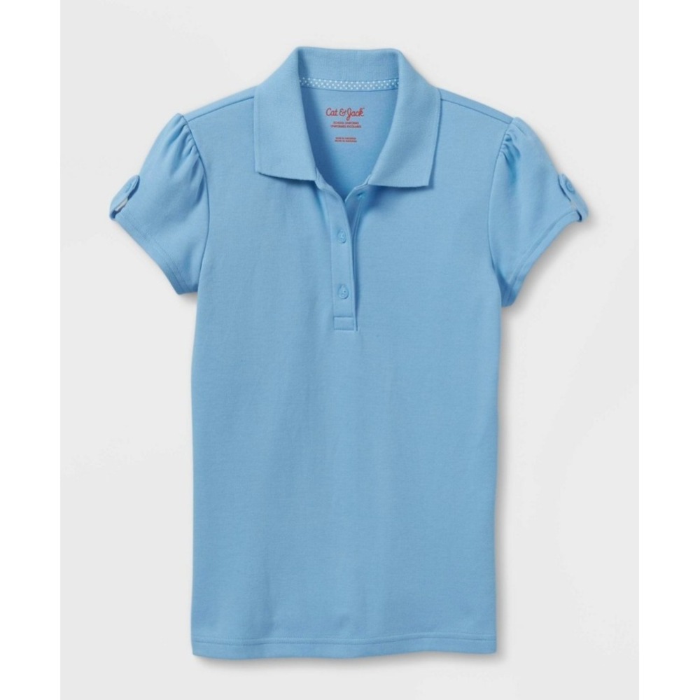 Girls cat & jack uniform short sleeve polo shirt Size l 10/12 LIGHT BLUE NWT